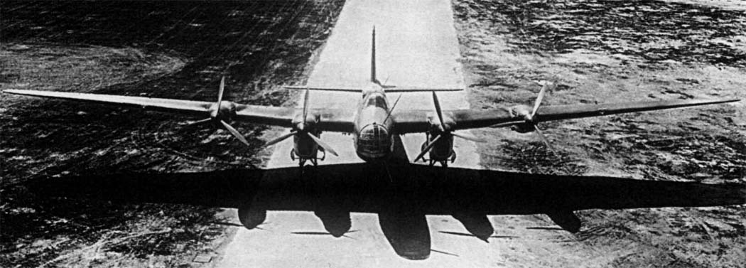 Petlyakov Pe-8 bomber overhead flight view
