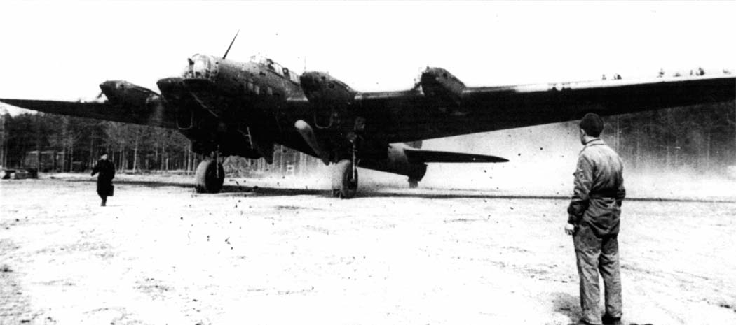 Petlyakov Pe-8 bomber parked on a snowy airfield