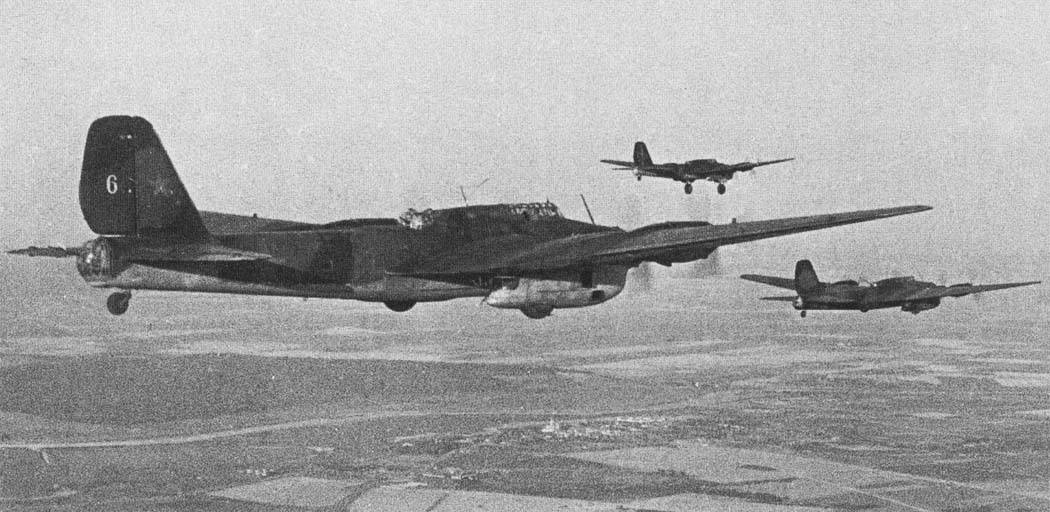 Petlyakov Pe-8 heavy bombers in formation flight