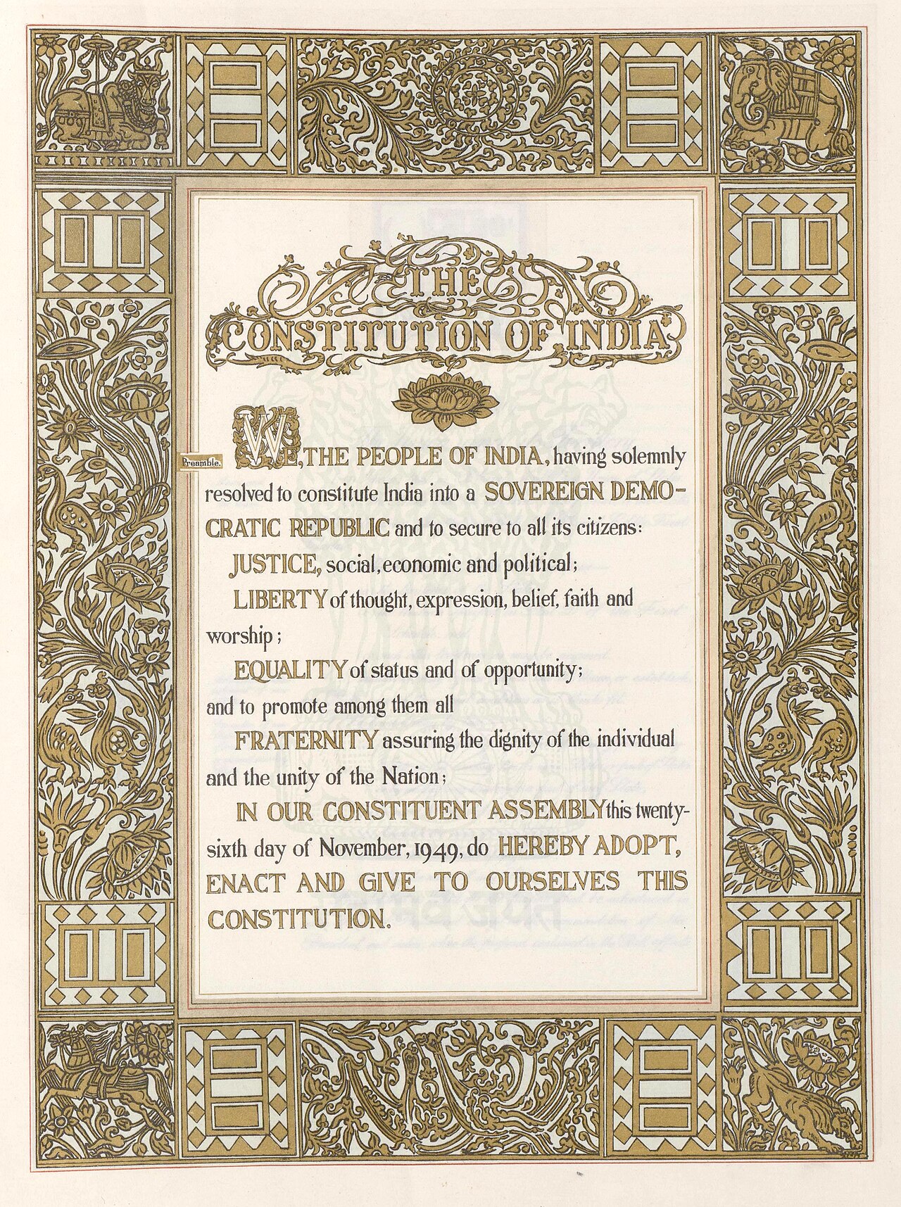 Image of the Constitution of India, included as foundational constitutional source material for India.