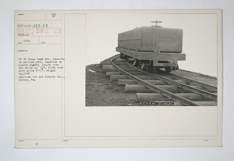 File:Military Administration - Transportation - Rail - Construction - 60 CM GAUGE TANK CAR - NARA - 45502045.jpg for the POLIS manufacturer profile.