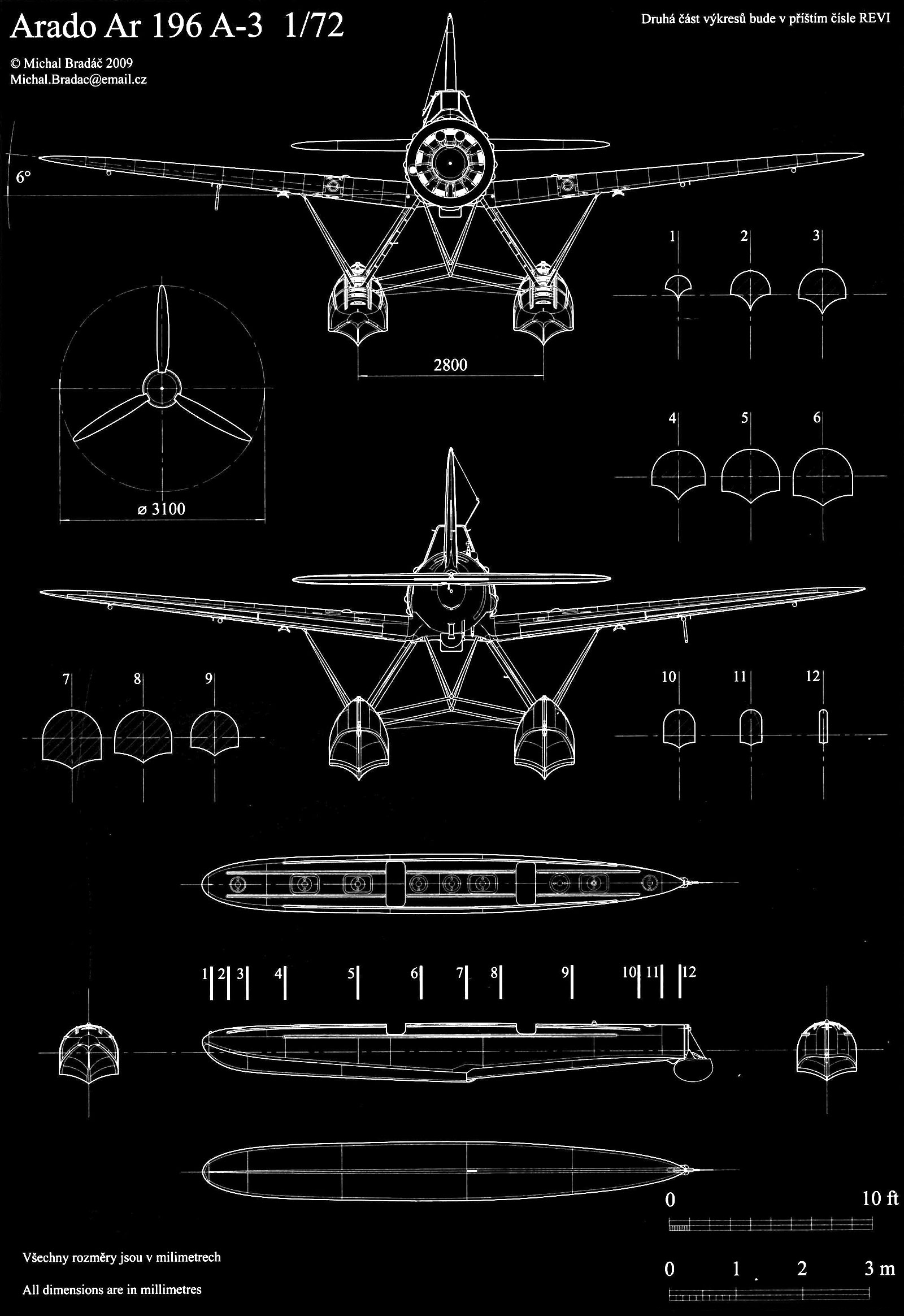 Aircraft blue print of Arado Ar 196A3 in 1.72 scale by Michal Bradac 0C.