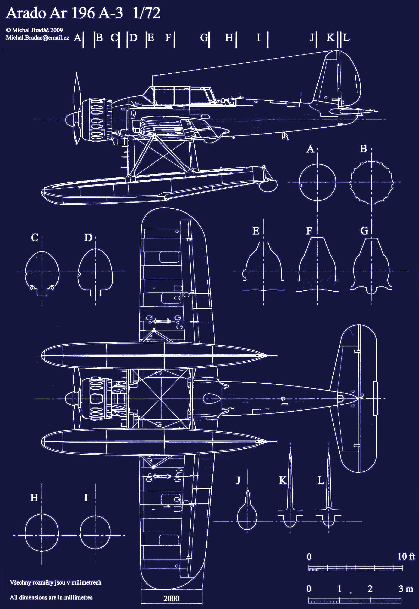 Aircraft blue print of Arado Ar 196A3 in 1.72 scale by Michal Bradac 0A.