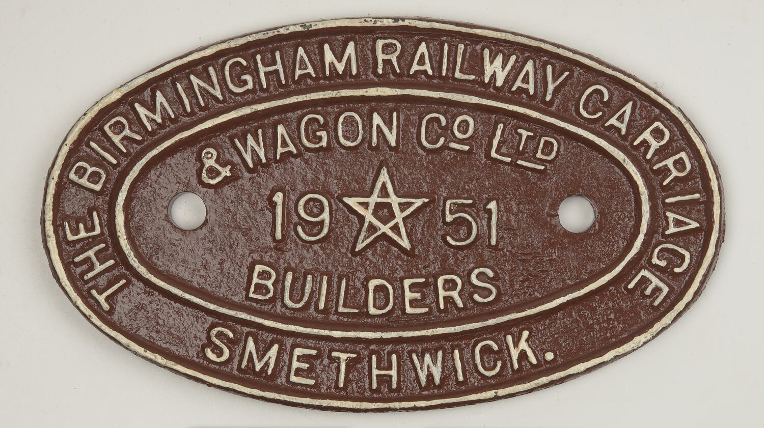 Rollingstock Builders Plate - Birmingham Carriage & Wagon Co., 1951.