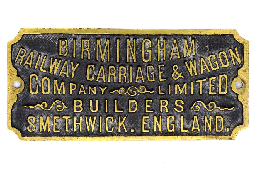 Brass worksplate, Birmingham Railway Carriage & Wagon Company Limited.