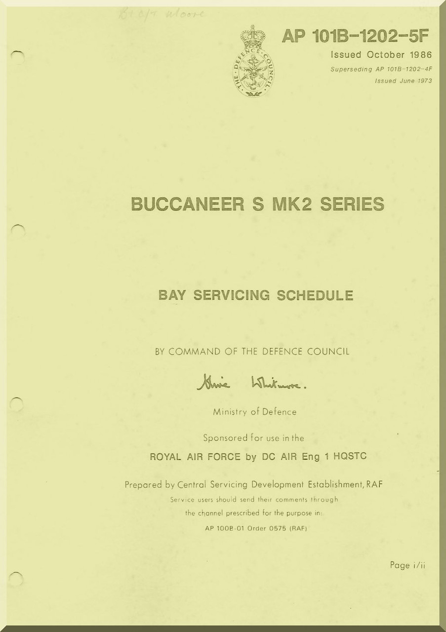 Blackburn Buccaneer S Mk2 Aircraft Bay Servicing Schedule Manual - - AP.