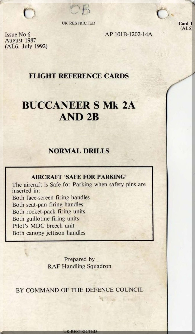 Blackburn Buccaneer S Mk.2 and Mk2A Aircraft Flight Reference Cards.
