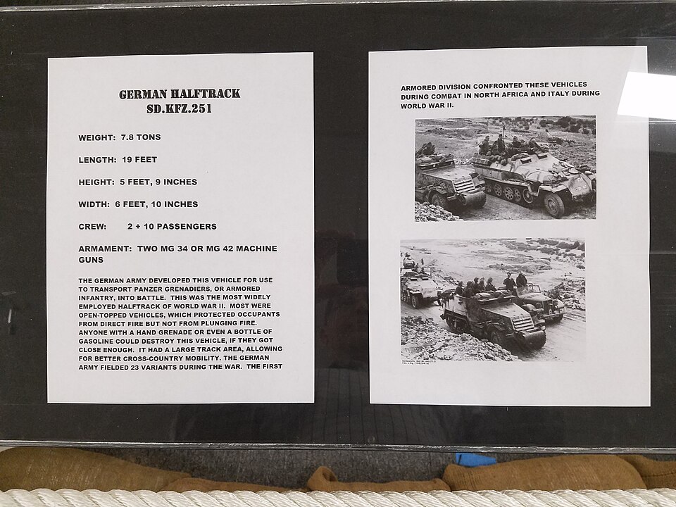 Sd. Kfz. 251 at the Fort Bliss Museum, historical note.