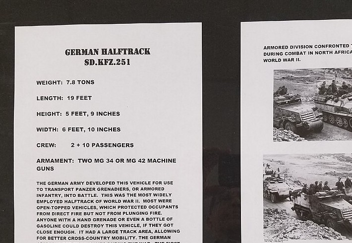 Sd. Kfz. 251 at the Fort Bliss Museum, historical note detail for the Hanomag manufacturer gallery.