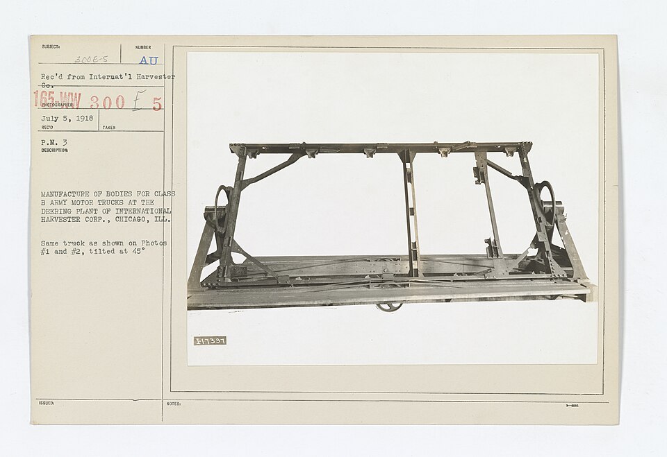 Motor Vehicles - Motor Trucks - Parts - Bodies - Hercules Buggy Co. & International Harvester - Manufacture of bodies for Class B Army motor.