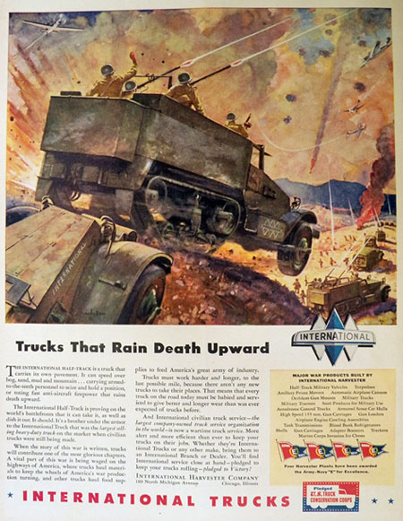 1943 International Harvester Military Trucks Ad ~ Half-Track, Vintage.