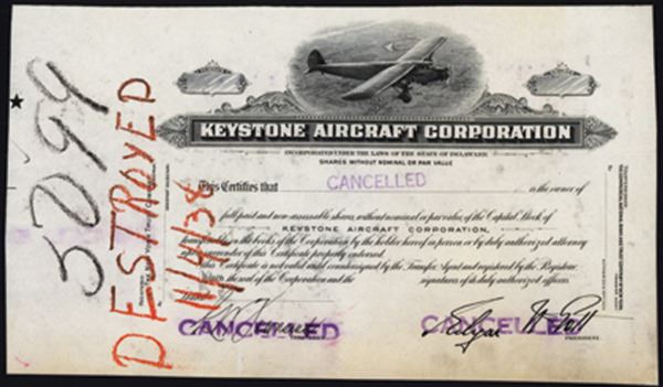 Keystone Aircraft Corp. Proof Stock. - Archives International Auctions.