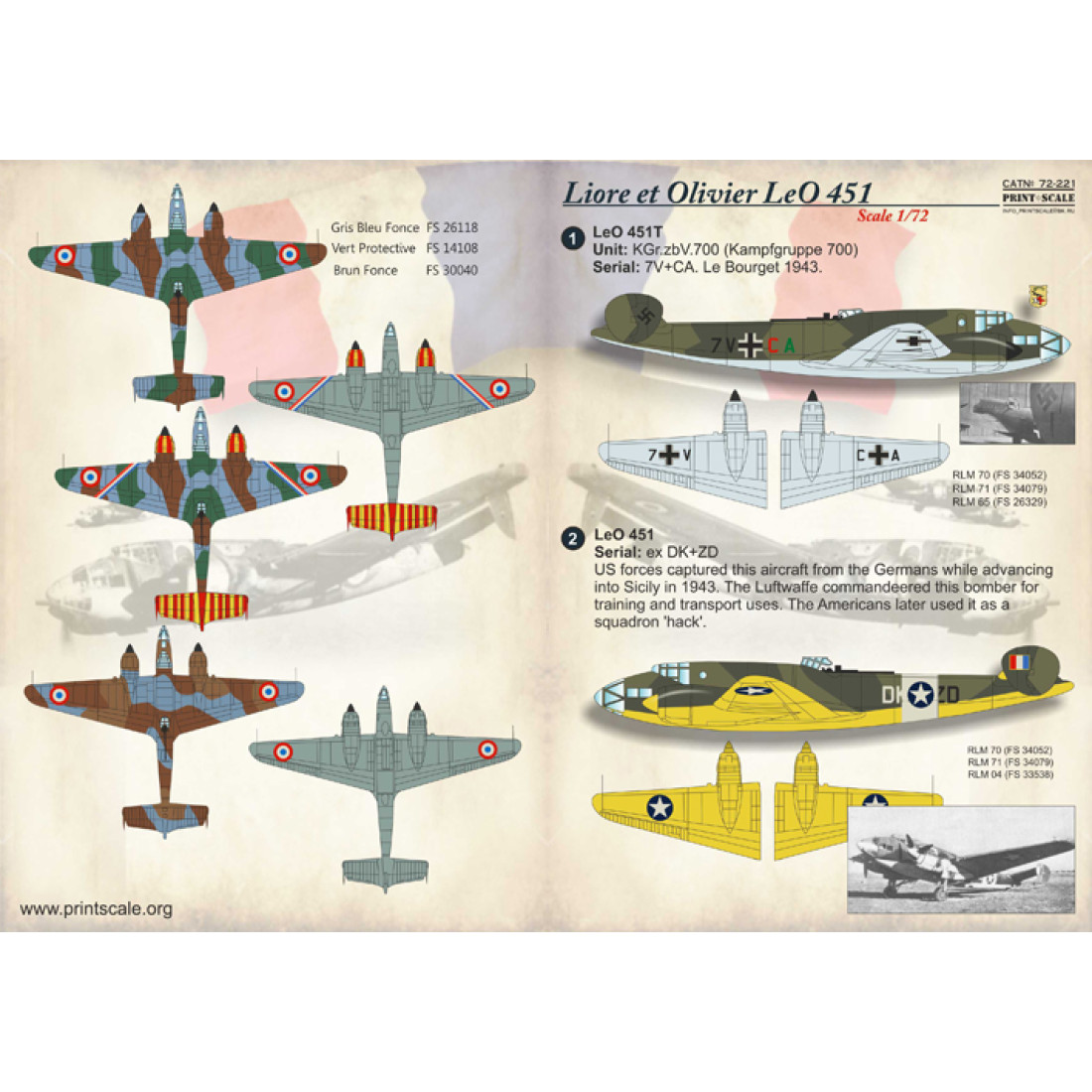 Liore et Olivier LeO 451 / 72-221 Aircraft Model at Printscale.org.