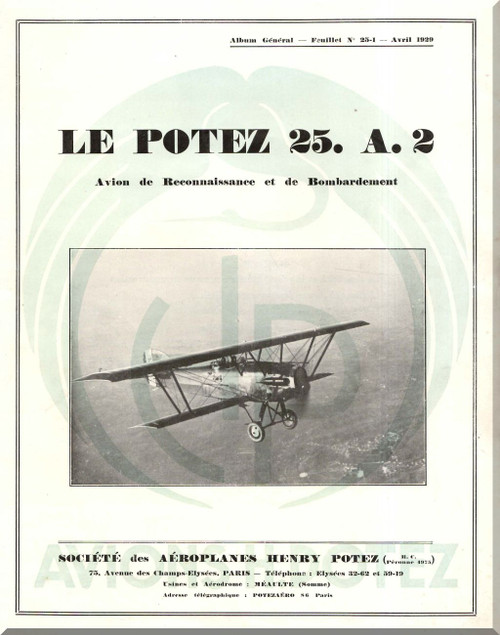 Potez 25 Type A2 Technical Description Manual / Brochure (French Language.
