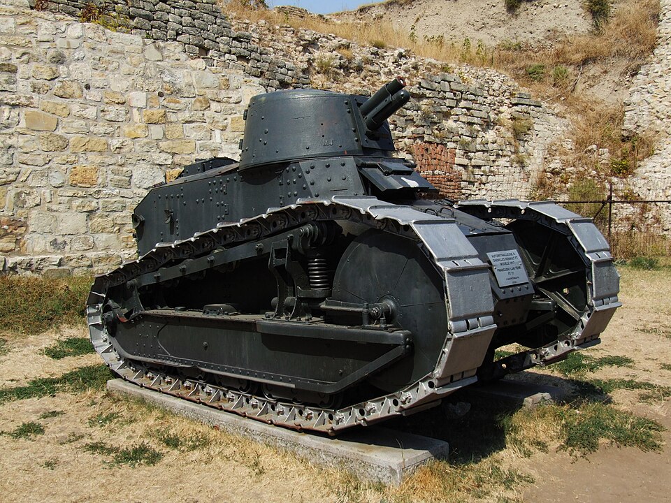 A French World War I Renault FT-17 tank, ditching.