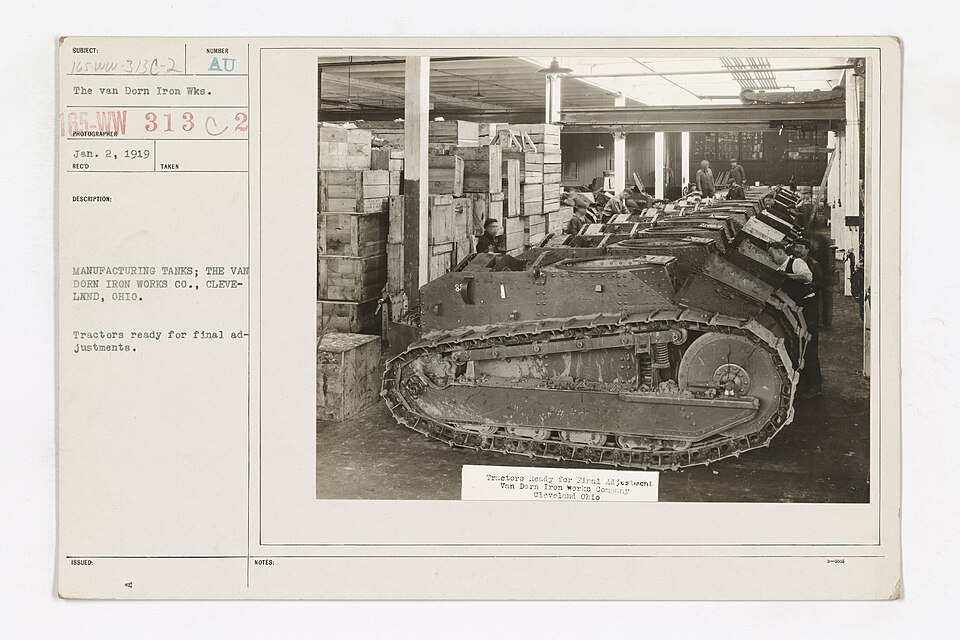Motor Vehicles - Tanks - American - Manufacturing - Manufacturing tanks; the Van Dorn Iron Works Co., Cleveland, Ohio. Tractors ready for fi.