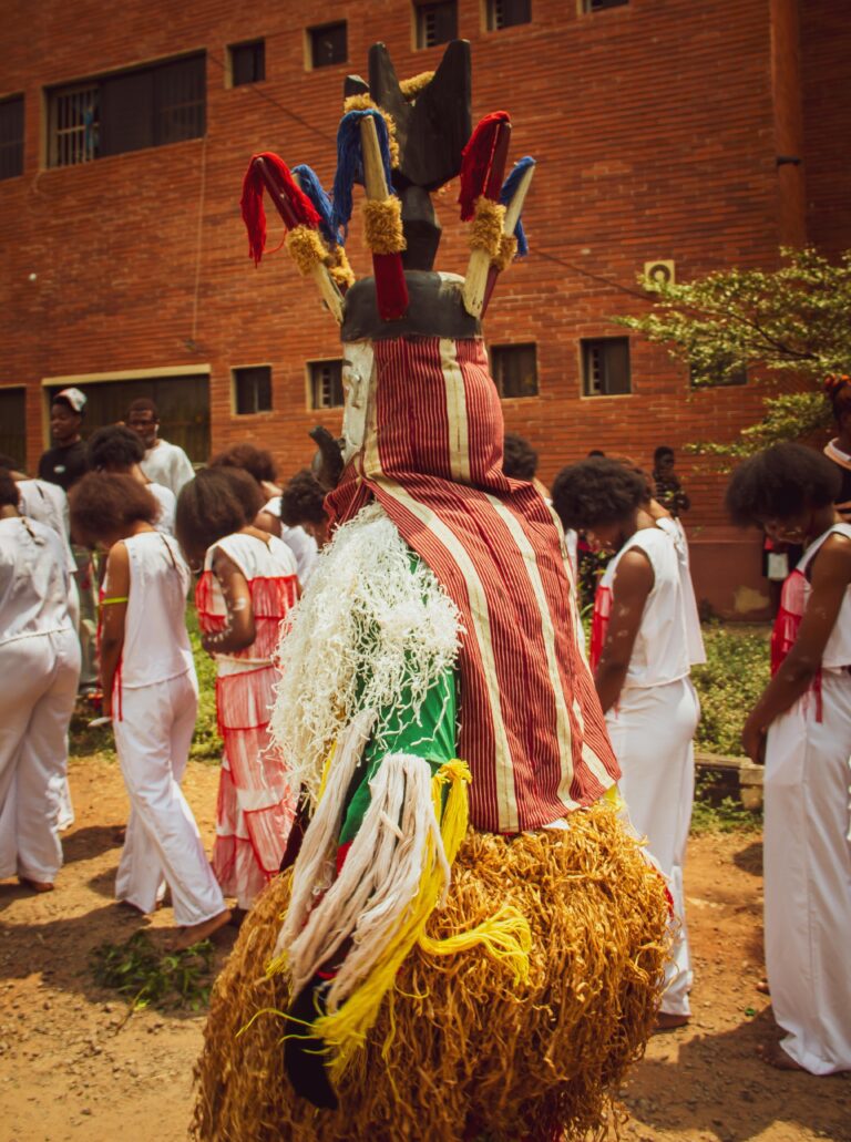 Masquerade appearing for a ritual ceremony