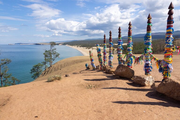 Shamanic ritual pillars at Cape Burhan on Lake Baikal