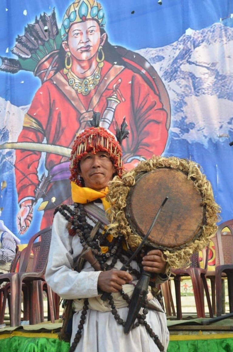 Khambu Rai mangpa with dhyangro drum
