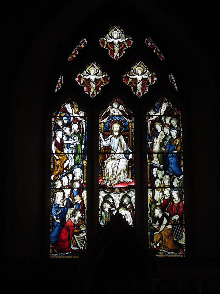 Stained glass with seraphic imagery