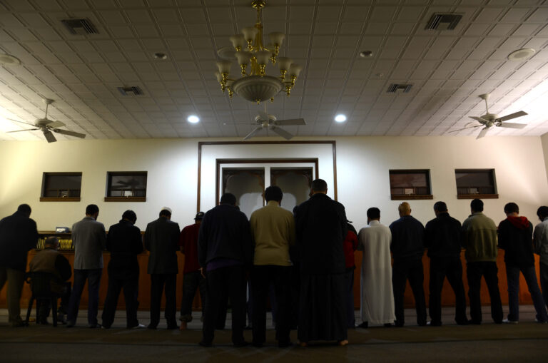 Evening prayer at an Islamic center
