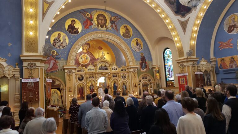 Sunday liturgy in an Orthodox cathedral