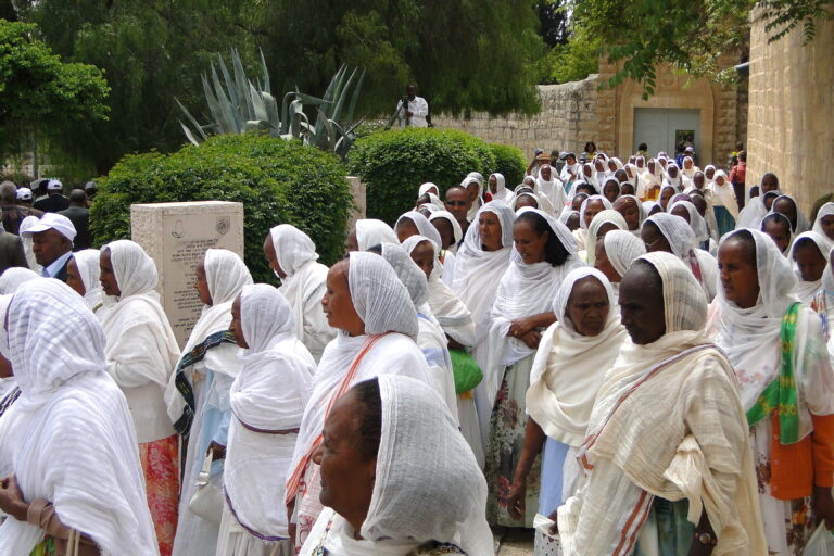 Pilgrims at a Jerusalem church complex