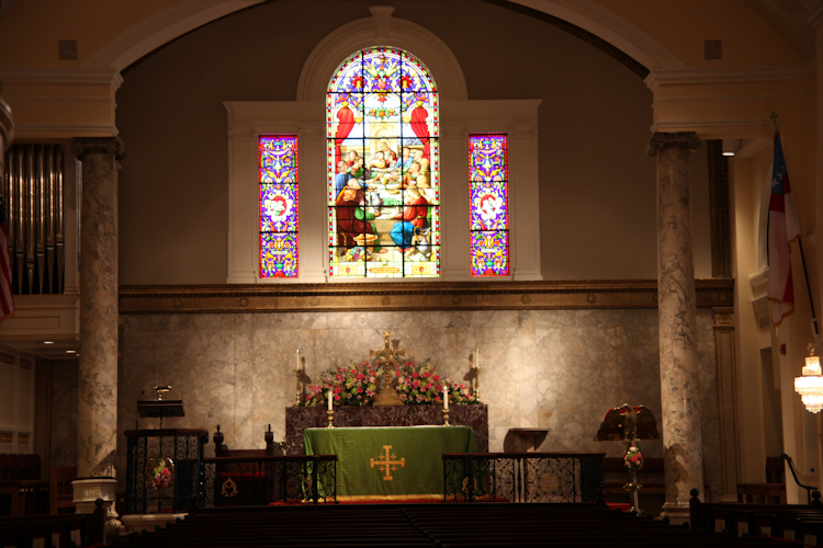 Christian altar prepared for worship