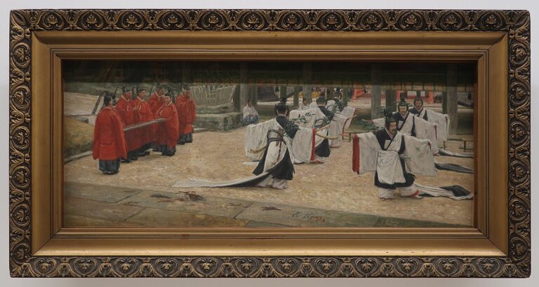 Painting of a Japanese ritual dance