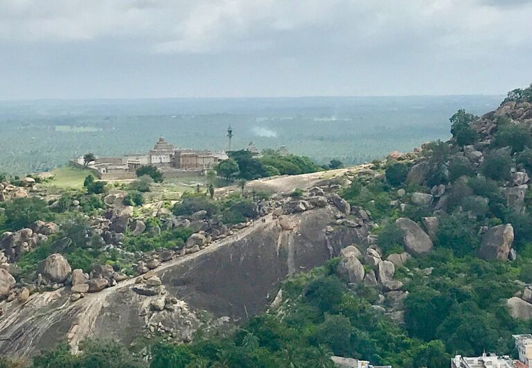 Aerial view of Chandragiri site and Chandragupta Maurya memorial, Shravanabelagola