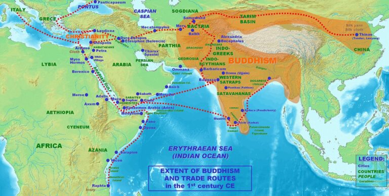 Map of Buddhist spread and trade routes