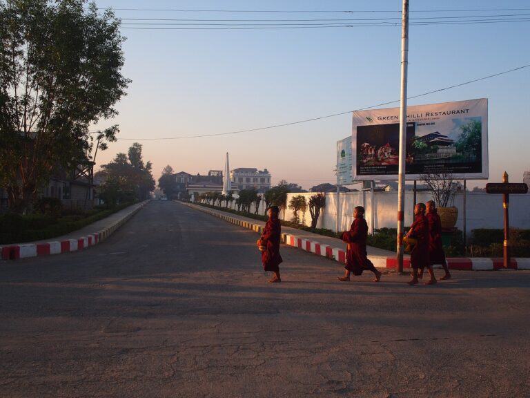 Monks walking for alms