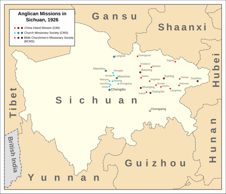 Map of Anglican missions in Sichuan
