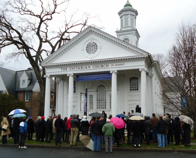 Marriage-equality rally at a Unitarian church