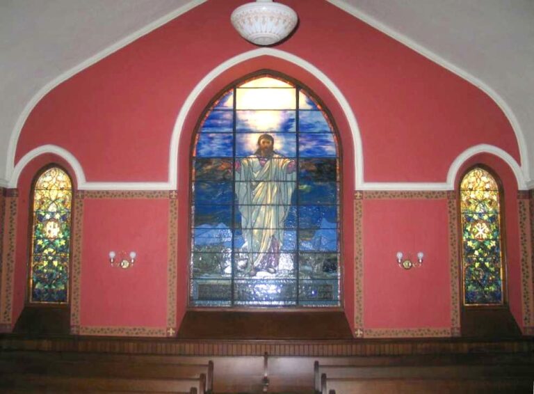 Tiffany windows in a memorial Universalist church