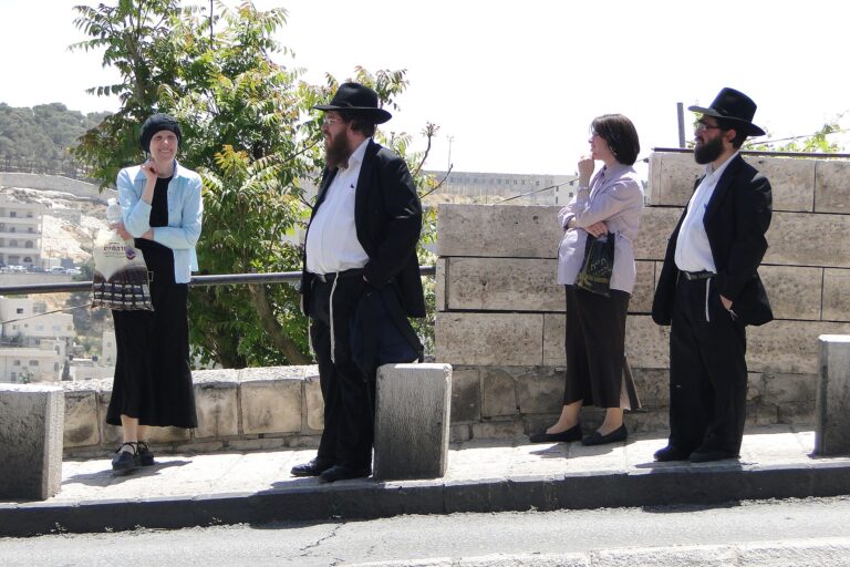 Haredi (Orthodox) Jewish Couples at Bus Stop - Outside Old City - Jerusalem