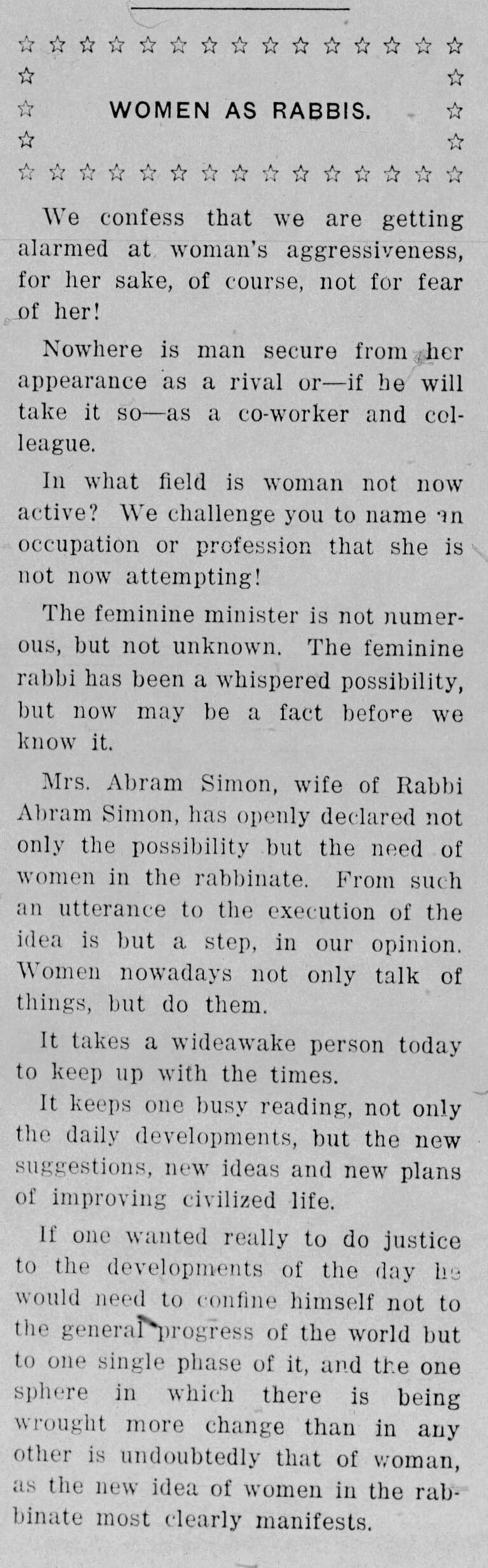 Early modern discussion of women as rabbis