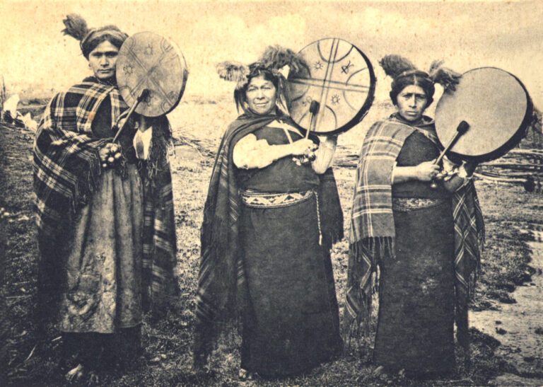 Mapuche machis in ceremonial dress