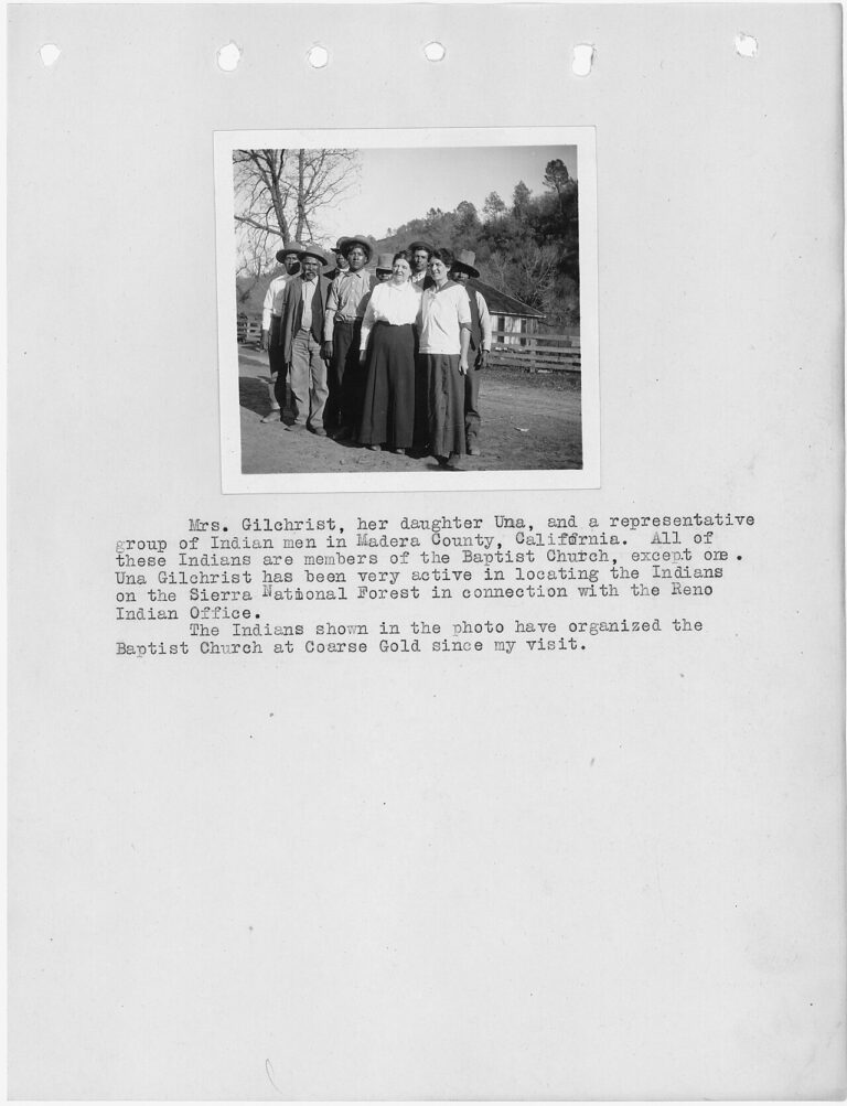 Photograph with text of Mrs Harriet Gilchrist, her daughter Una