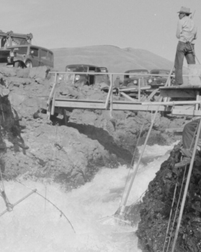 Native American fisherman detail in September 1941, from- Celilo Falls Lee