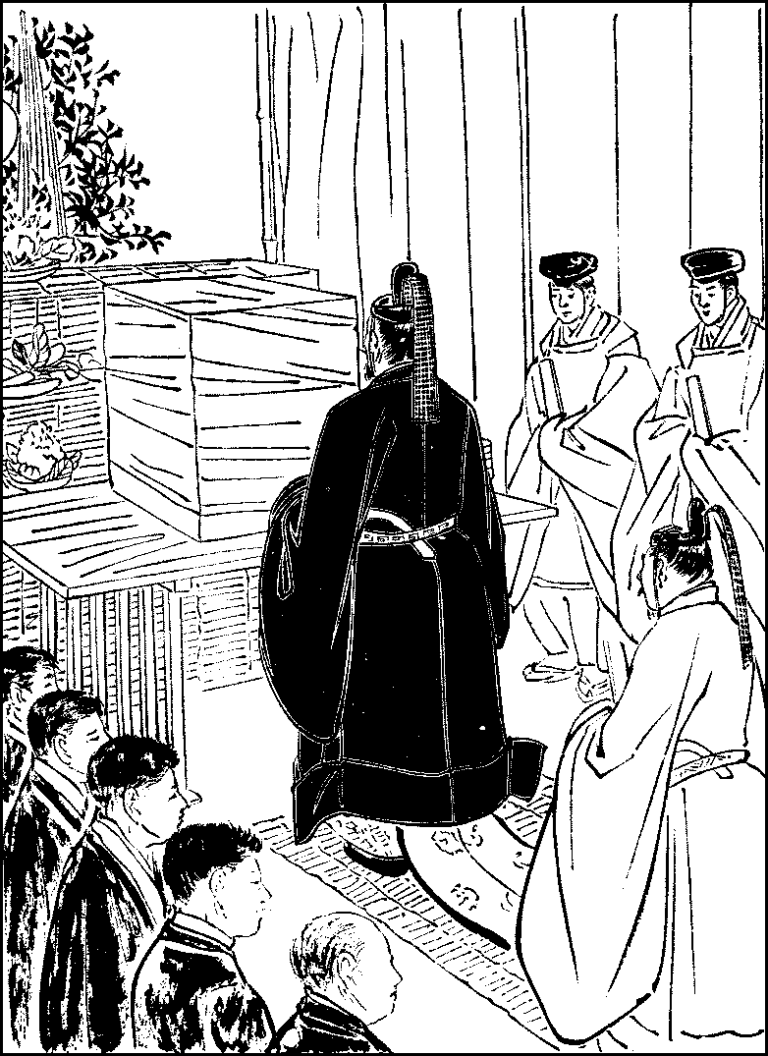 A SHINTO FUNERAL SERVICE. (1910) - illustration - page