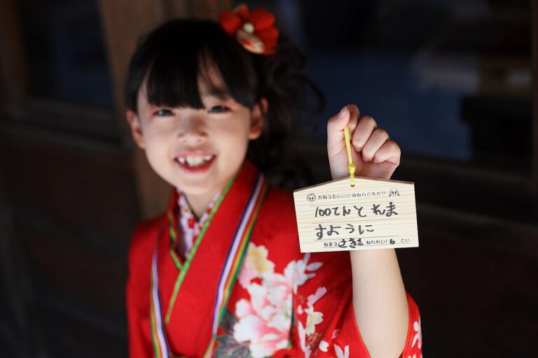 A girl at the Hokkaido Shinto Shrine for The Seven-Five-Three Festival visit, Hokk