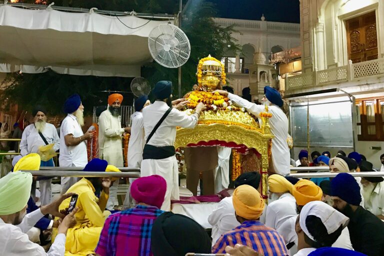 Prakash ritual palki for the Guru Granth Sahib