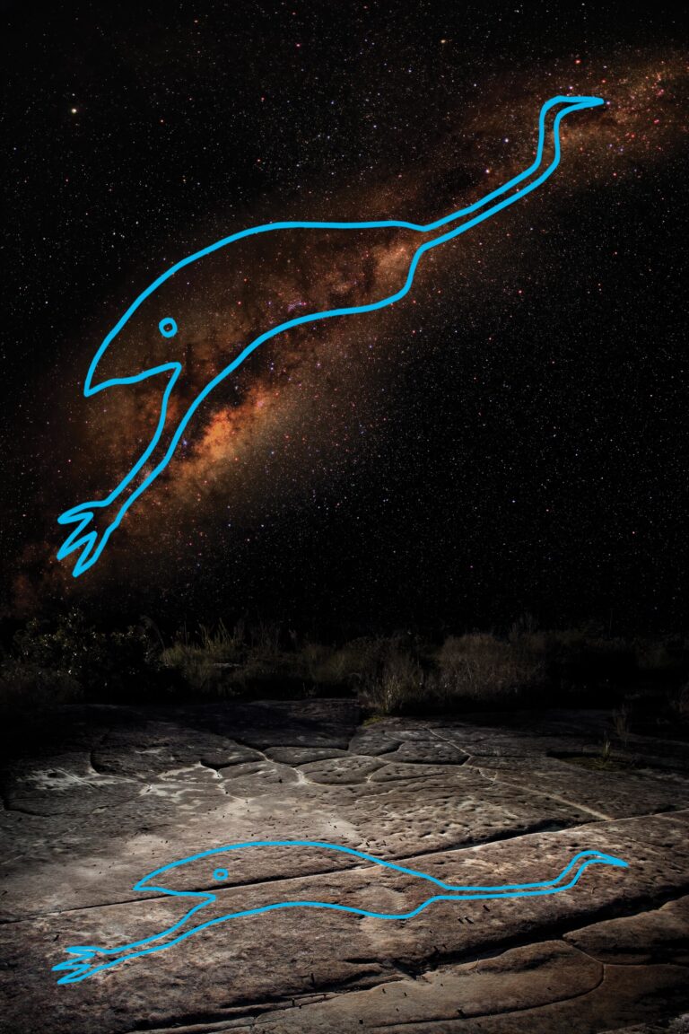 Emu in the Sky with a tracing of the Rock Engraving superimposed
