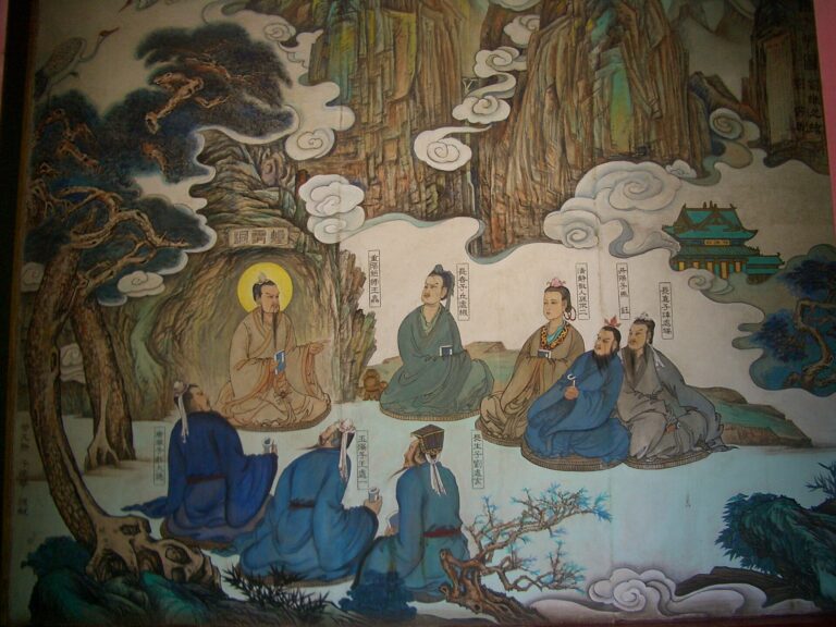 Temple master with disciples in a Daoist teaching lineage