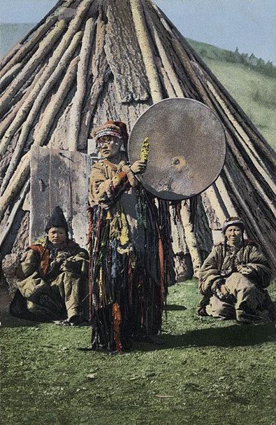 Altay shaman with ritual drum