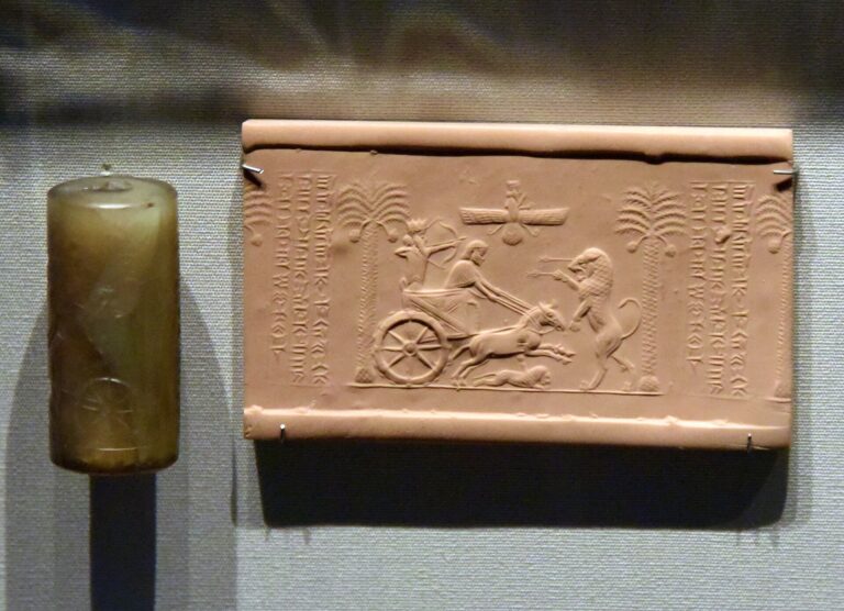 The Darius seal Darius stands in a royal chariot below Ahura Mazda and shoots arro