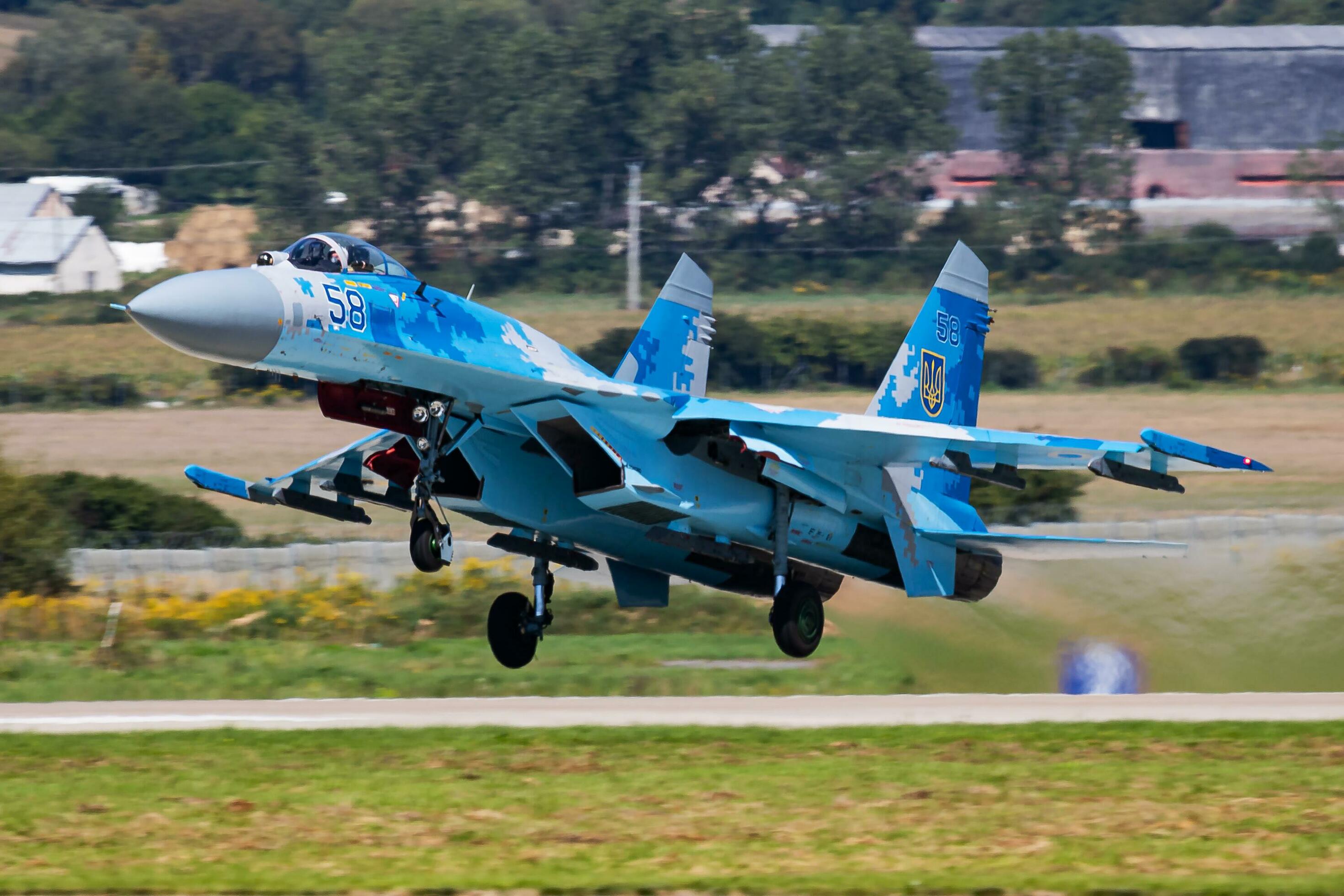 Sukhoi Su-27 - Military fighter jet plane at air base. Ukraine Air force Sukhoi Su-27