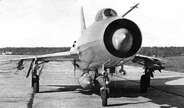 Sukhoi Su-9 Fishpot interceptor photographed from the front.