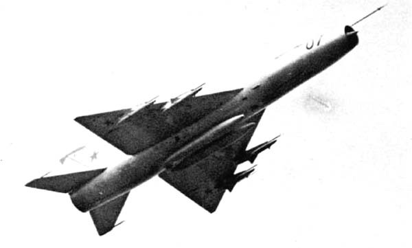 Sukhoi Su-9 Fishpot photographed in flight from below.